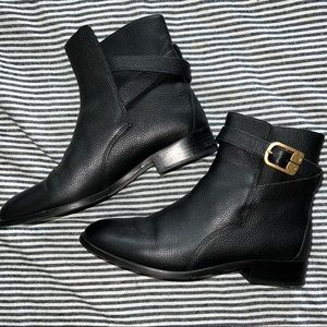 Tory Burch Brooke Black Tumbled Leather Ankle Boots Booties 10.5 M